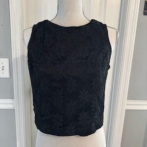 Vintage 90s Black Floral Mesh Lace Cropped Tank with Buttons- A. Byer
